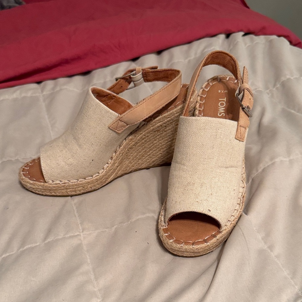 TOMS Women's Tan Wedge Espadrilles - Picture 2 of 6